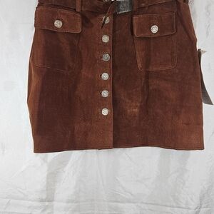 Elegant Brown Mini Skirt with Button Detail 100% Leather #189